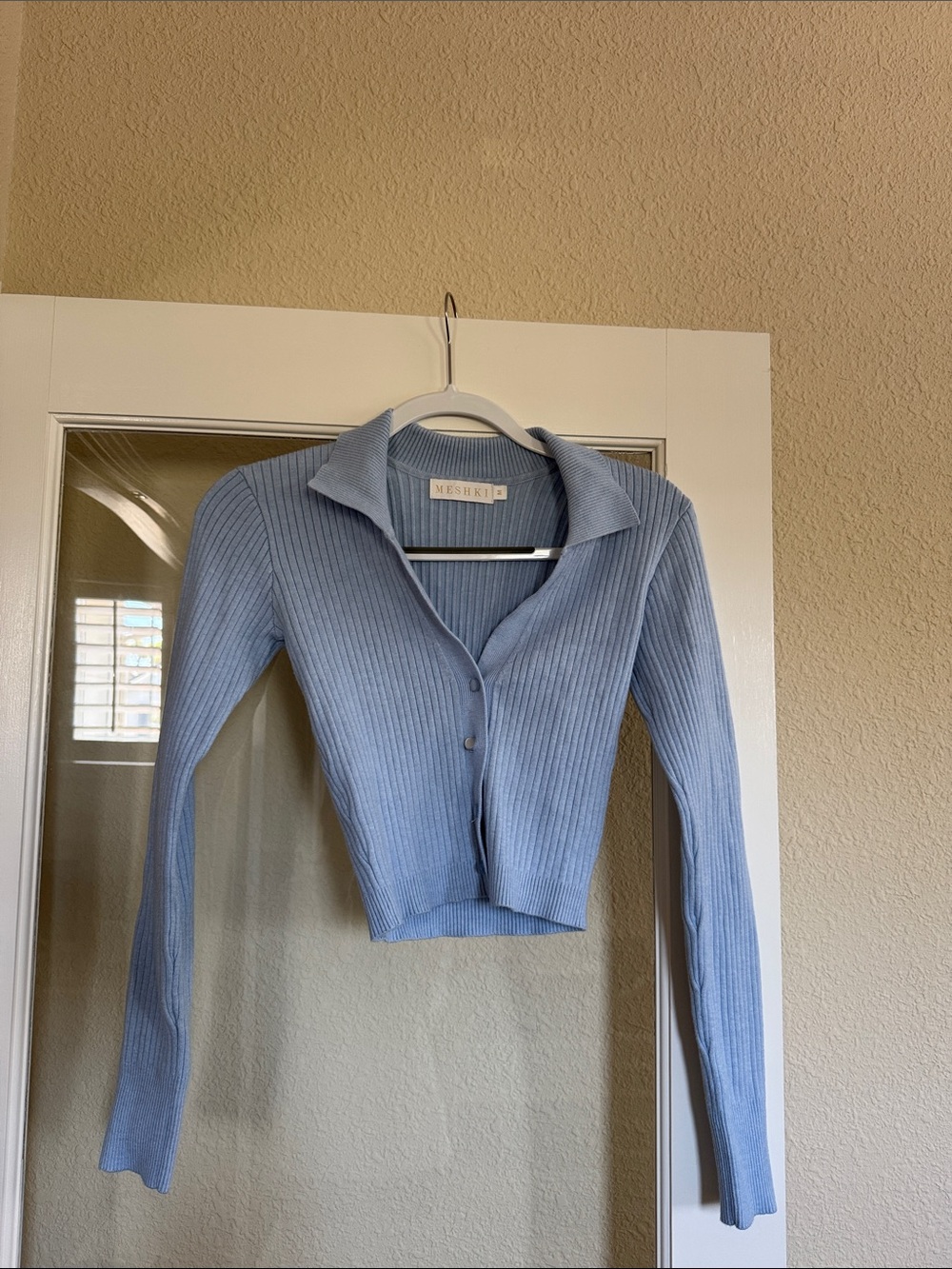 Meshki Light Blue Ribbed Button-Up Cardigan